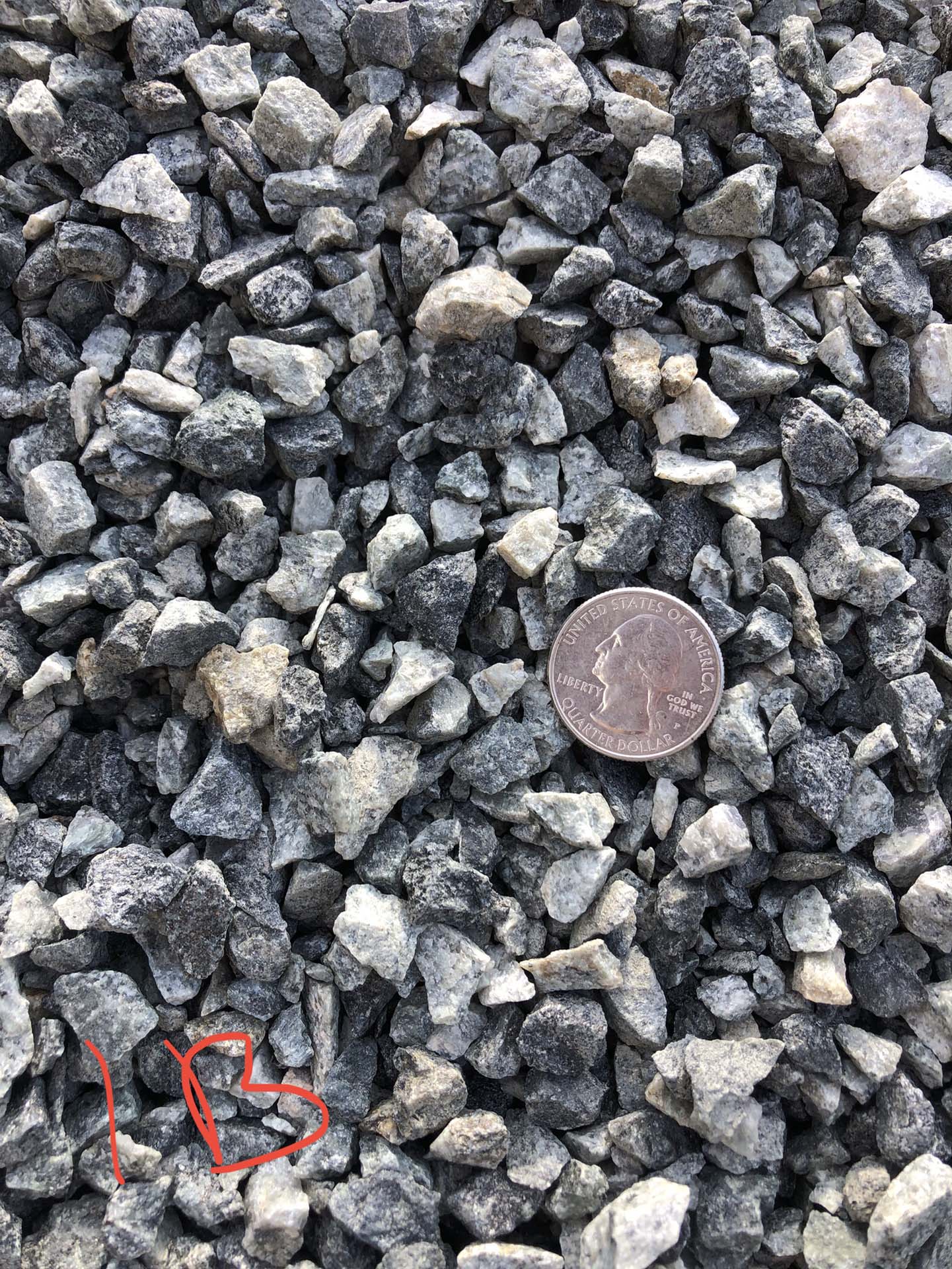 coin next to a pile of dark stones.